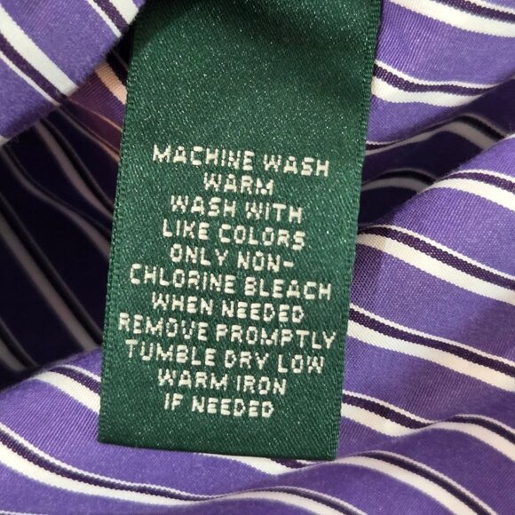 Lauren Ralph Lauren Shirt Large Purple Striped Button-Up Shirt Ruffle Academia - Picture 8 of 10